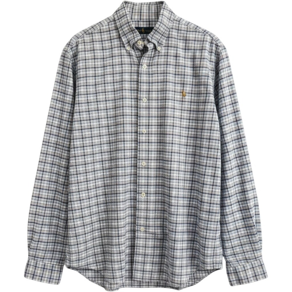 Ralph Lauren Button Down Shirt Mens XL Blue Plaid Excellent Long Sleeve Cotton